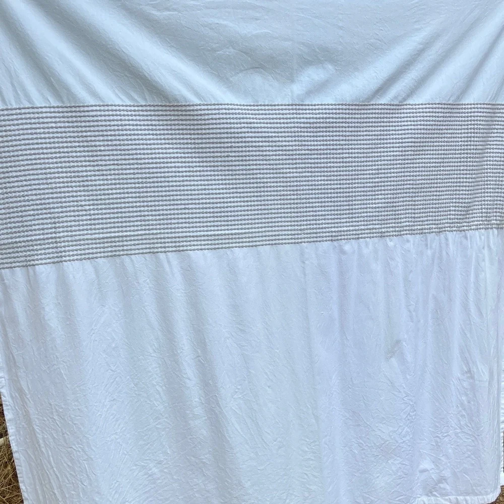 Caro Home 100% cotton shower curtain with woven accent blue, gray, white perfect